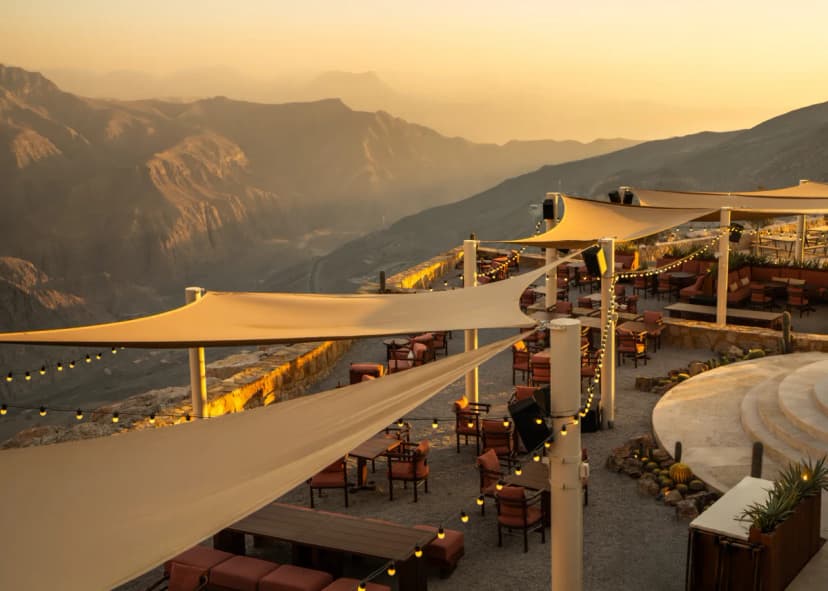 1484 by Puro rooftop terrace overlooking the Hajar Mountains in Ras Al Khaimah.