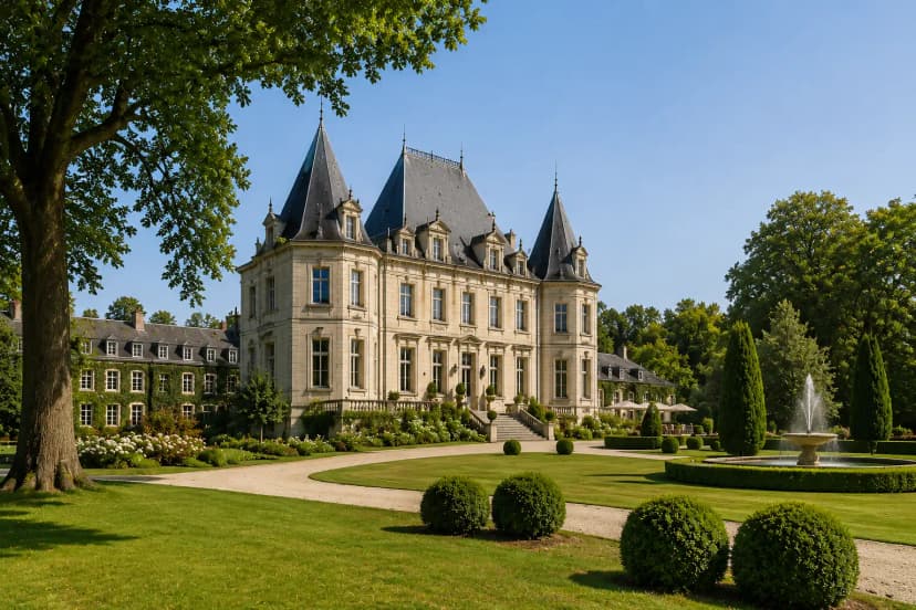 Château de prestige avec parc et fontaine pour séminaire au vert