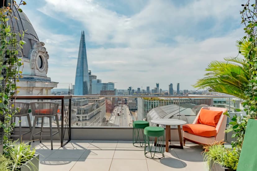 Wagtail Rooftop Bar terrace overlooking The Shard and the London skyline.